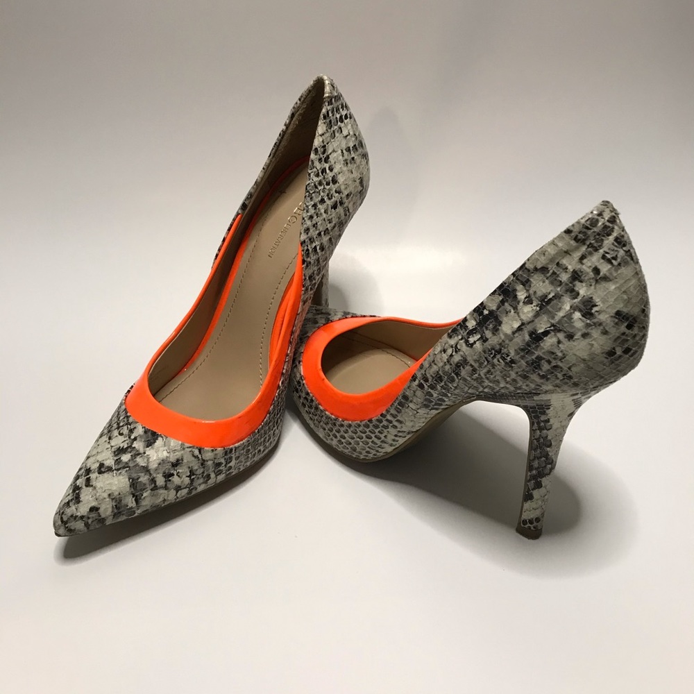 BCBGeneration Snakeskin Stilettos with Neon Orange